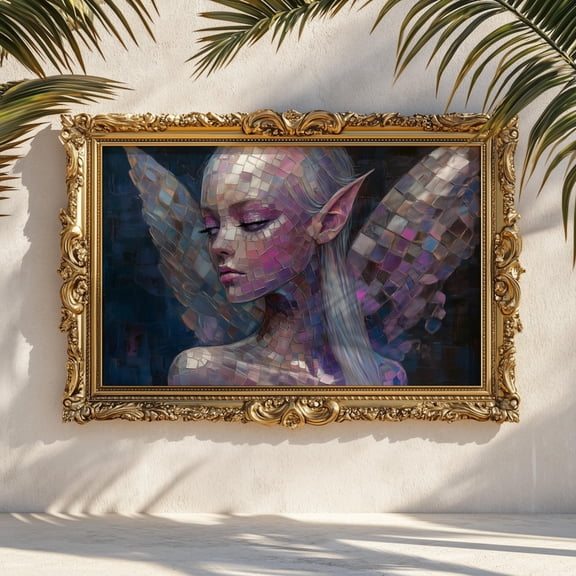 Mosaic Fairy Print Ethereal Fantasy Art Purple Fairycore Decor, Unframed Paper Print