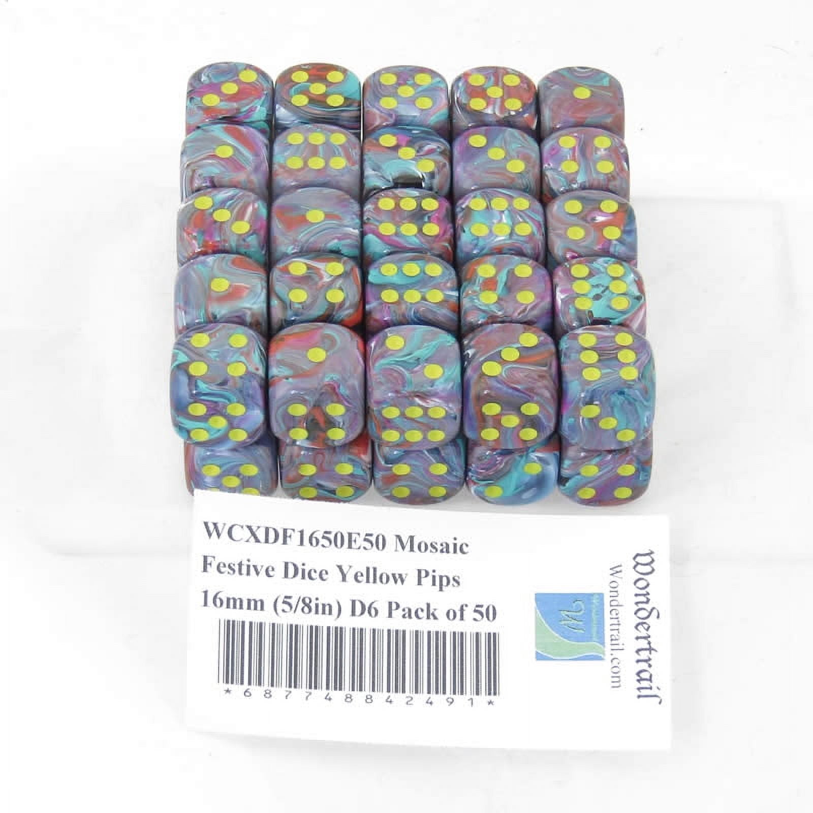 Mosaic Festive Dice with Yellow Pips 16mm (5/8in) D6 Pack of 50 Wondertrail