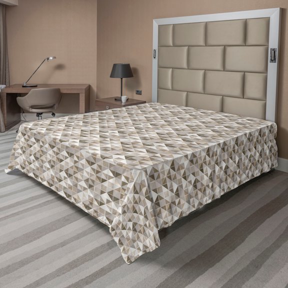 Ambesonne Mosaic Flat Bedding Sheet Soft Top Sheet, Wall Art Geometric Square, Full, Charcoal Grey Eggshell