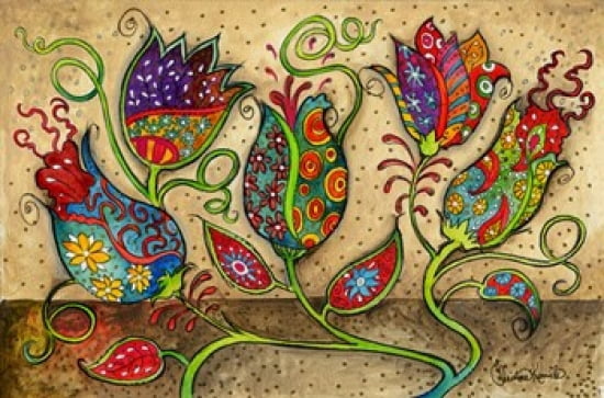 Mosaic Flowers-Beige Canvas Art - Christine Kerrick (25 x 16)