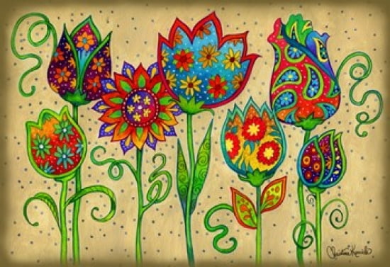 Mosaic Flowers-Spring Canvas Art - Christine Kerrick (21 x 14)