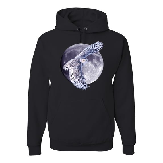 Mosaic Full Moon Owl Winter Snow Fashion Graphic Hoodie Sweatshirt, Black, Medium