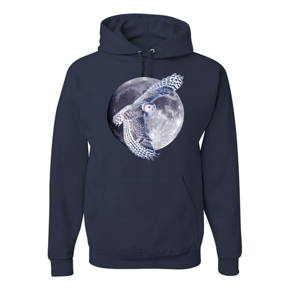 Mosaic Full Moon Owl Winter Snow Fashion Graphic Hoodie Sweatshirt, Navy, X-Large