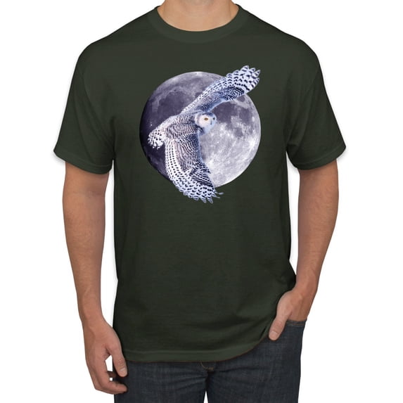 Mosaic Full Moon Owl Winter Snow Fashion Graphic T-Shirt, Forest Green, Large