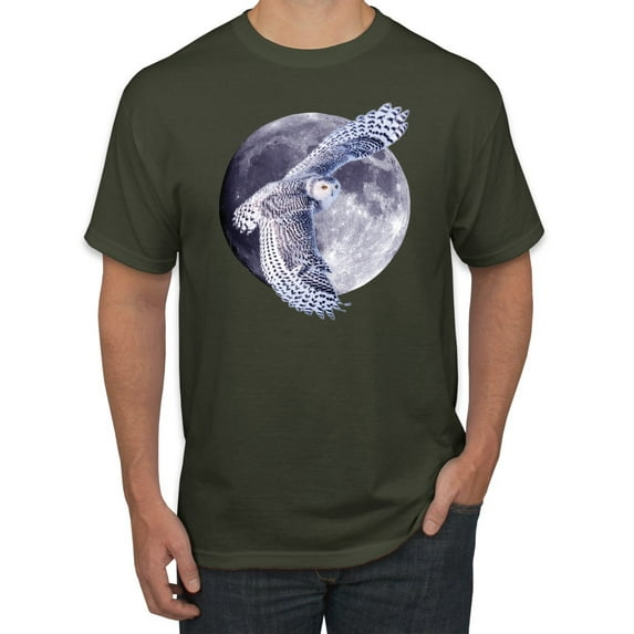Mosaic Full Moon Owl Winter Snow Fashion Graphic T-Shirt, Military Green, Large