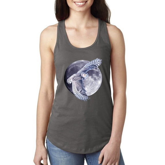 Mosaic Full Moon Owl Winter Snow Fashion Ladies Racerback Tank Top, Dark Grey, Large