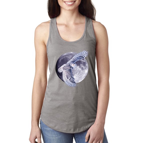 Mosaic Full Moon Owl Winter Snow Fashion Ladies Racerback Tank Top, Heather Grey, Large