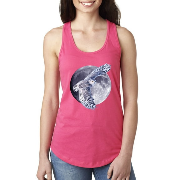 Mosaic Full Moon Owl Winter Snow Fashion Ladies Racerback Tank Top, Hot Pink, Large