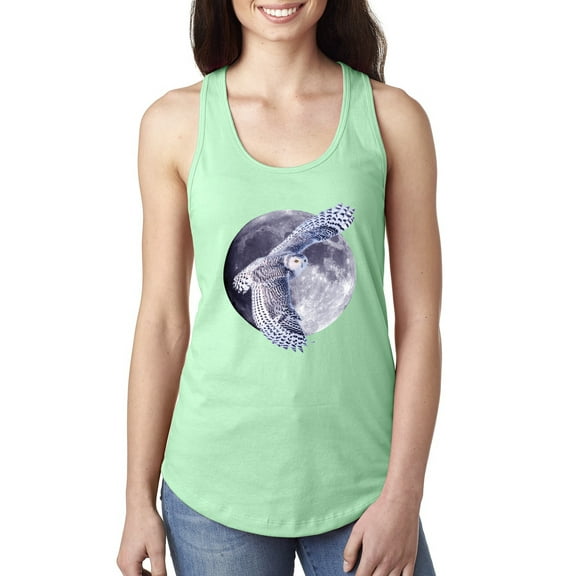 Mosaic Full Moon Owl Winter Snow Fashion Ladies Racerback Tank Top, Mint, Small