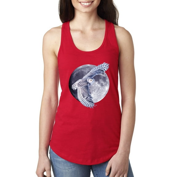 Mosaic Full Moon Owl Winter Snow Fashion Ladies Racerback Tank Top, Red, X-Large