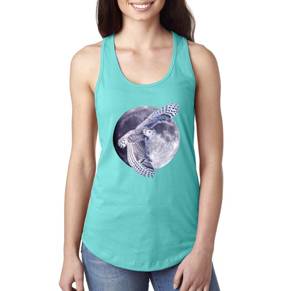 Mosaic Full Moon Owl Winter Snow Fashion Ladies Racerback Tank Top, Tahiti Blue, X-Large