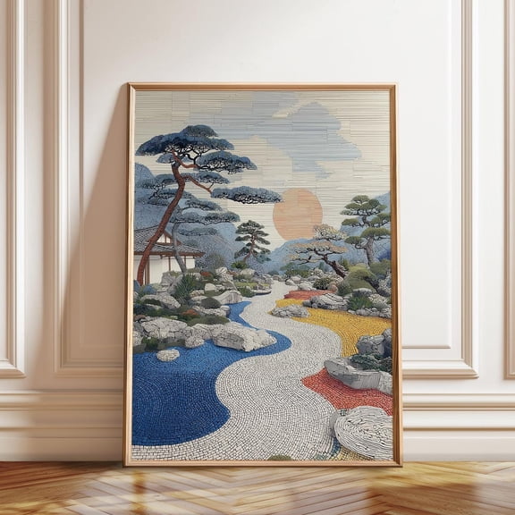 Mosaic Garden Colorful Stone Path Rising Sun Zen Decor Unframed Paper Print