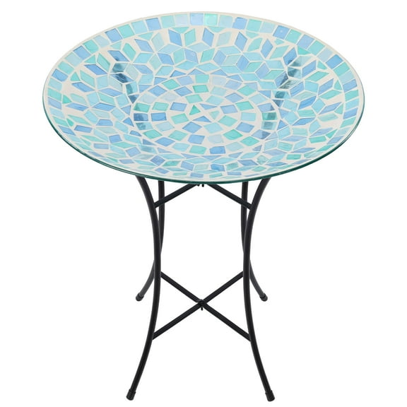 Mosaic Glass Bird Bath, Blue Birdbath, Bird Feeder with Metal Stake, Outdoor Decoration, Gift for Bird Lovers