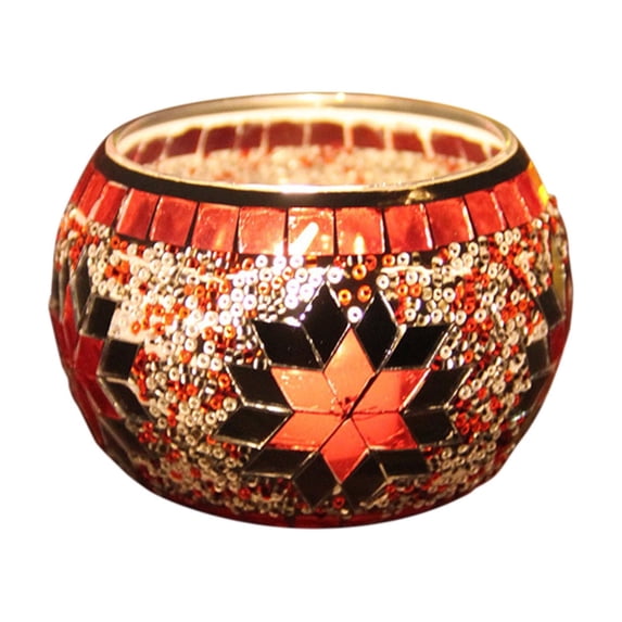 Mosaic Glass Candle Holder, Handmade Tealight Candle Holders for Diwali Thanksgiving Christmas Table Centerpiece Decor