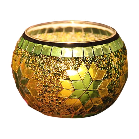 Mosaic Glass Candle Holder, Handmade Tealight Candle Holders for Diwali Thanksgiving Christmas Table Centerpiece Decor