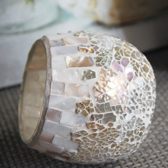 Mosaic Glass Tealight Candle Holder, Round Votive Shell Design, High Transmittance Glass Decor for Wedding, Home, Party, and Holiday Table Centerpieces