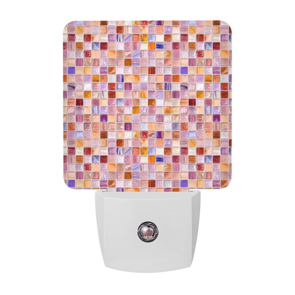 Mosaic Grid Night Lights, Abstract Retro Minimalist Pink Orange Checkered Smart Auto Dusk to Dawn Sensor Nightlights Plug-in Nightlight for Bedroom Bathroom Living Room Kitchen Hallway