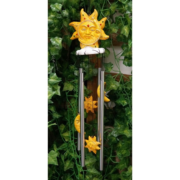 Mosaic Helios God Sun And Moon Face Celestial Harmony Wind Chime Patio Garden