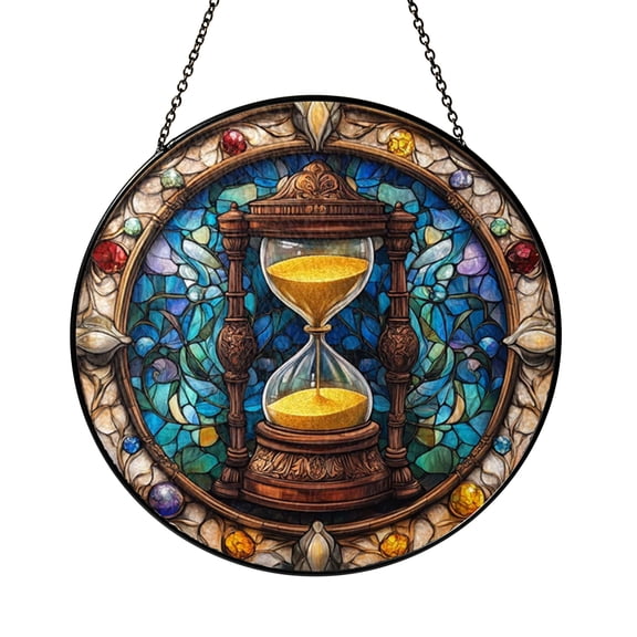 Mosaic Hourglass Stained Glass Window Panel – Decorative Accent