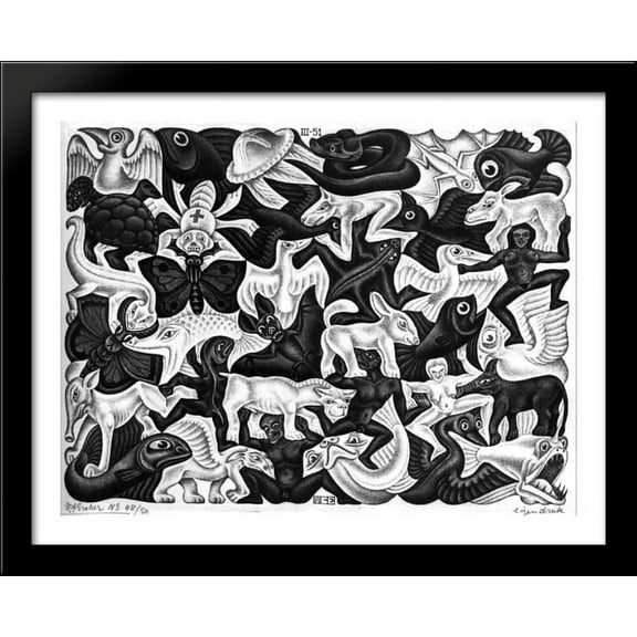 Mosaic I 36x28 Large Black Wood Framed Print Art by M.C. Escher