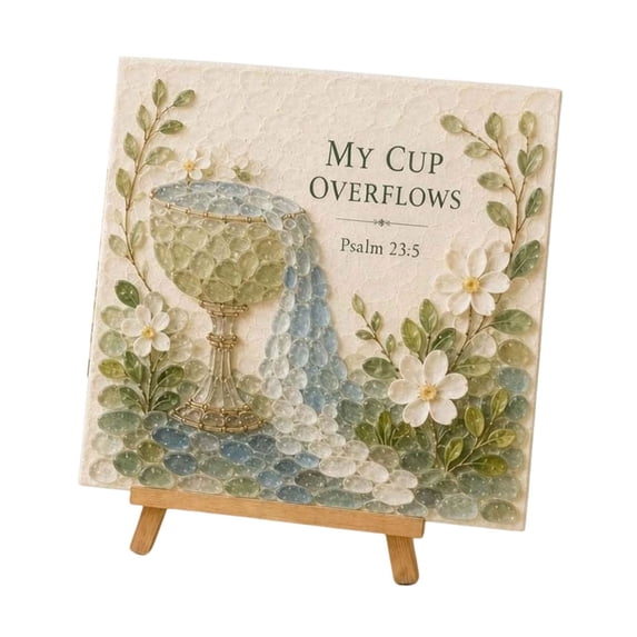 Mosaic Kits for Adults, My Cup Overflows Inspirational Scripture Acrylic Panel Craft Set, Full Craft Accessories with Stand, Floral Religious Table Decor for Relaxing Leisure DIY Projects