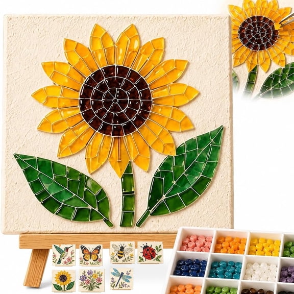 Mosaic Kits for Adults – DIY Glass Bead Art Craft, Beginner-Friendly Craft Set with Colorful Tiles, Nature-Inspired Wall Decor, Relaxing Creative Gift