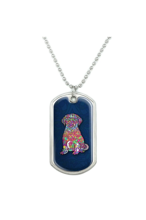 Mosaic Lab Labrador Puppy Dog Military Dog Tag Pendant Necklace with Chain