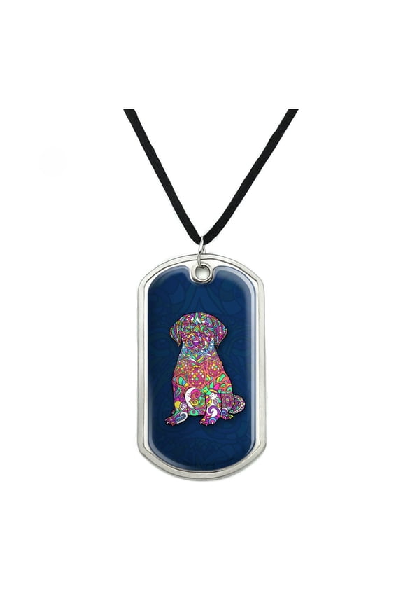 Mosaic Lab Labrador Puppy Dog Military Dog Tag Pendant Necklace with Cord