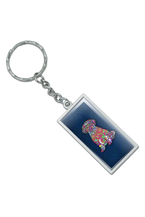 Mosaic Lab Labrador Puppy Dog Rectangle Chrome Plated Metal Keychain Key Chain