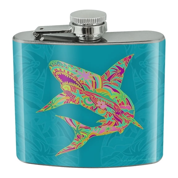 Mosaic Lily Shark Tropical Island Surf Stainless Steel 5oz Hip Drink Kidney Flask