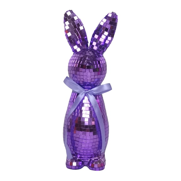 Mosaic Mirror Bunny Figurine Decorative Rabbit Ornament with Bow for Home Office Party Tabletop Display