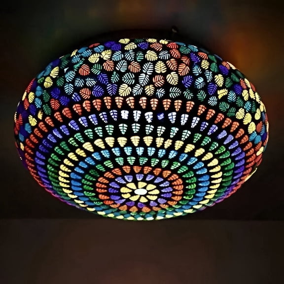 CLASSICO TRADING COMPANY Handcrafted Turkish Moroccan Mosaic Glass Ceiling Light, Multicolor Antique Brass, E26 Base