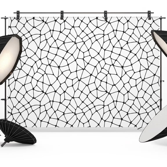 Mosaic Network Plaid Backdrops for Photography, Modern Abstract Black Stripe Lines Fabric Photo Background Sturdy Studio Props for Photo Studio, Video Recording, Booth & Photoshoot 10x8ft