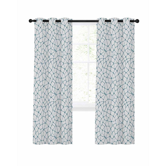 Mosaic Network Plaid Blackout Curtains for Bedroom Living Room, Modern Abstract Blue Stripe Lines 39 In Long Thermal Insulated Room Darkening Drapes Grommet Window Treatments, 27.5 x 39 In