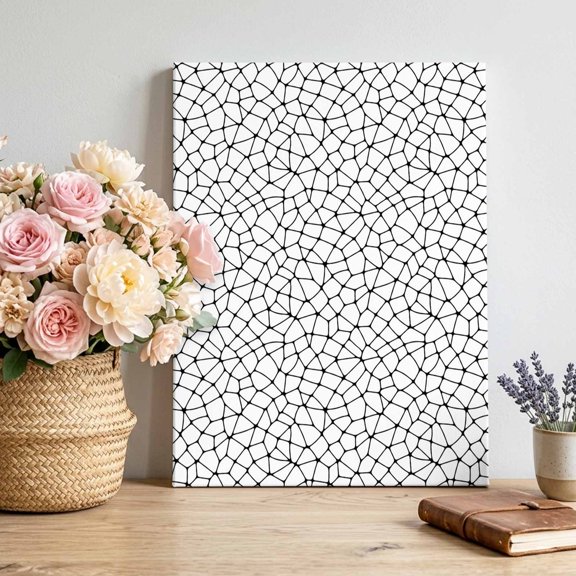Mosaic Network Plaid Canvas Wall Art, Modern Abstract Black Stripe Lines Framed Canvas Wall Decor Picture Print Artwork Decorations for Living Room Office Ready to Hang 12" x 8"