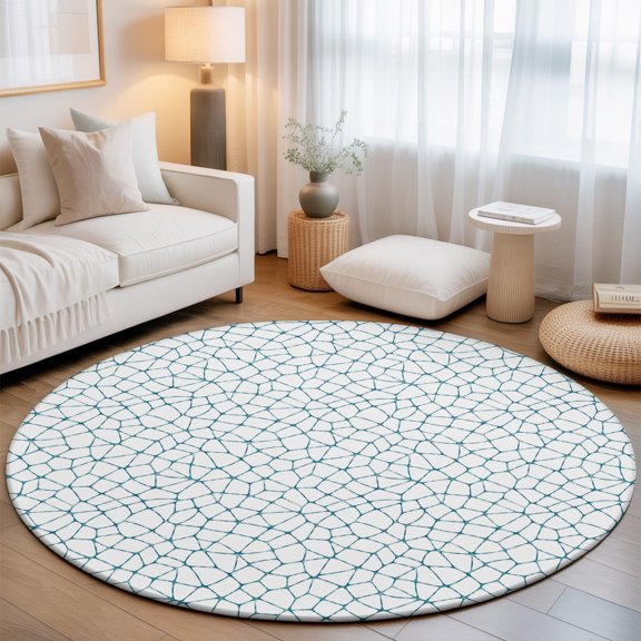 Mosaic Network Plaid Small Round Rug 3Ft Modern Abstract Blue Stripe Lines Area Rugs Washable Non Slip Indoor Floor Mats Circle Carpet for Living Room Bedroom Dining Room Home Decor