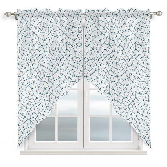Mosaic Network Plaid Swag Valances for Windows 2 Pack Modern Abstract Blue Stripe Lines Swag Kitchen Curtains 36 Inches Long Rod Pocket Short Window Treatment for Kitchen Bathroom 28"x36"