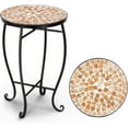 thumbnail image 1 of Mosaic Outdoor Side Table, 14" Round End Table, Accent Table, Plant Stand Ideal for Pool Side, Porch, Patio, Deck or Sofa Side, Glass Top Black Iron, Golden Backyard, 1 of 13