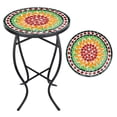 Mosaic Outdoor Side Table, 14" Round Folding End Table, Patio Accent ...