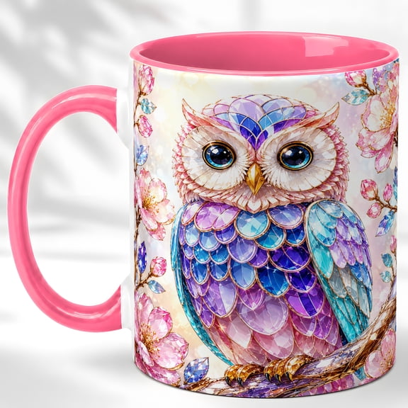 Mosaic Owl Accent Mug, 11oz Ceramic Coffee Cup for Owl Lovers