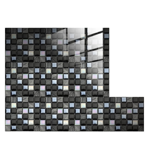 Mosaic Peel And Stick Wall Tiles For Less Mess Around Sinks, Black PVC Square Decals, 10 Pack 3.9 In