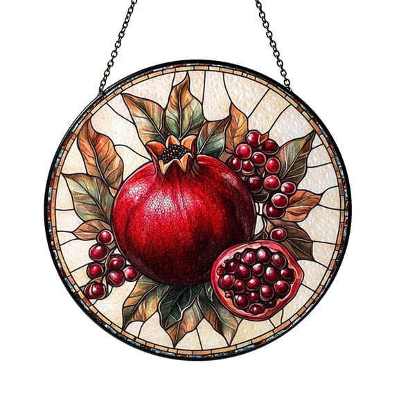 Mosaic Pomegranate Glass Wall Decor, Vibrant Red Fruit Artwork, Unique Kitchen Decoration
