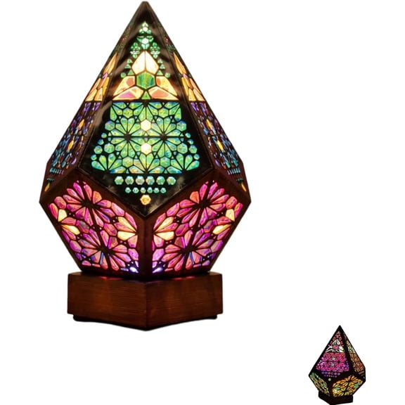 Mosaic Prism Projection Lamp, Colorful Geometric Stained Glass Style Ambient Light, Decorative Mood Lamp for Bedroom, Living Room, Nightstand, Relaxing Atmosphere