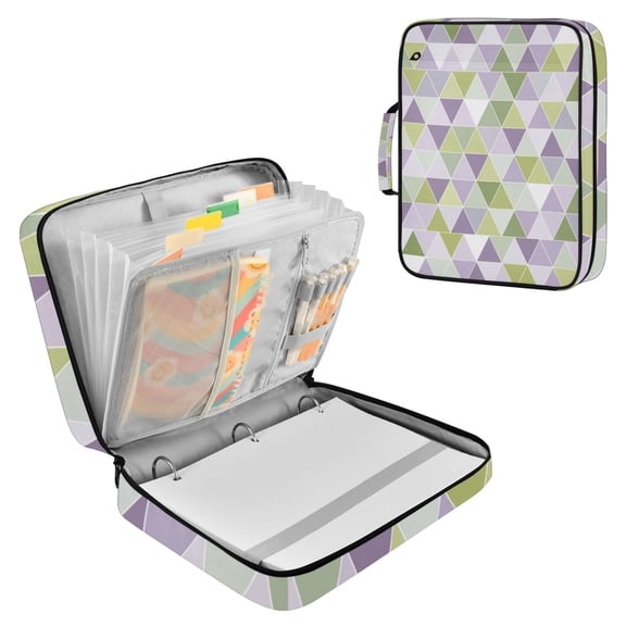 Mosaic Purple Green Triangle Accordion File Organizer Expanding File Folder 3-Ring Binder Bag 500 Sheets A4 Size