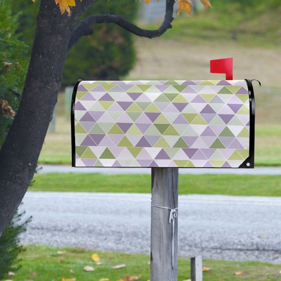Mosaic Purple Green Triangle Magnetic Mailbox Cover Rust Protection Yard Decor 20.7" x 18.03"