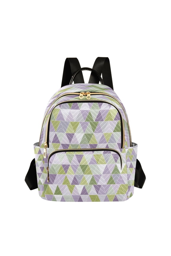 Mosaic Purple Green Triangle Quilted Backpack Fashion Daypack Commuter Bag for Women 14 L