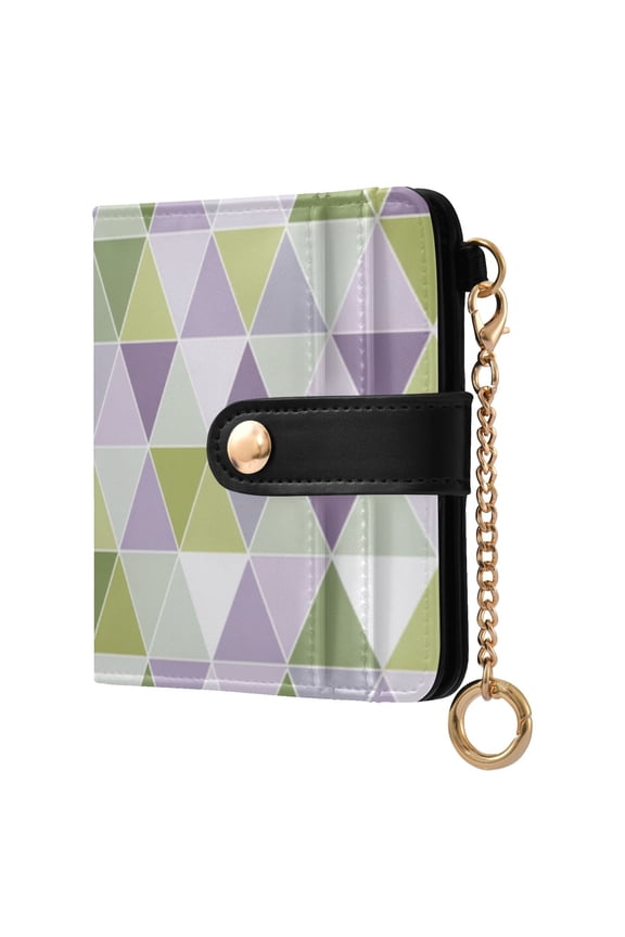 Mosaic Purple Green Triangle Women's Wallet PU Leather Card Cases RFID Blocking Purse Billfold with Key Ring