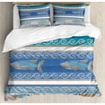 thumbnail image 1 of Mosaic Queen Size Duvet Cover Set, Ancient Style Byzantine Ceramics Inspired Maritime Fractal Fish Pattern Artwork, Decorative 3 Piece Bedding Set with 2 Pillow Shams, Slate Blue, by Ambesonne, 1 of 3