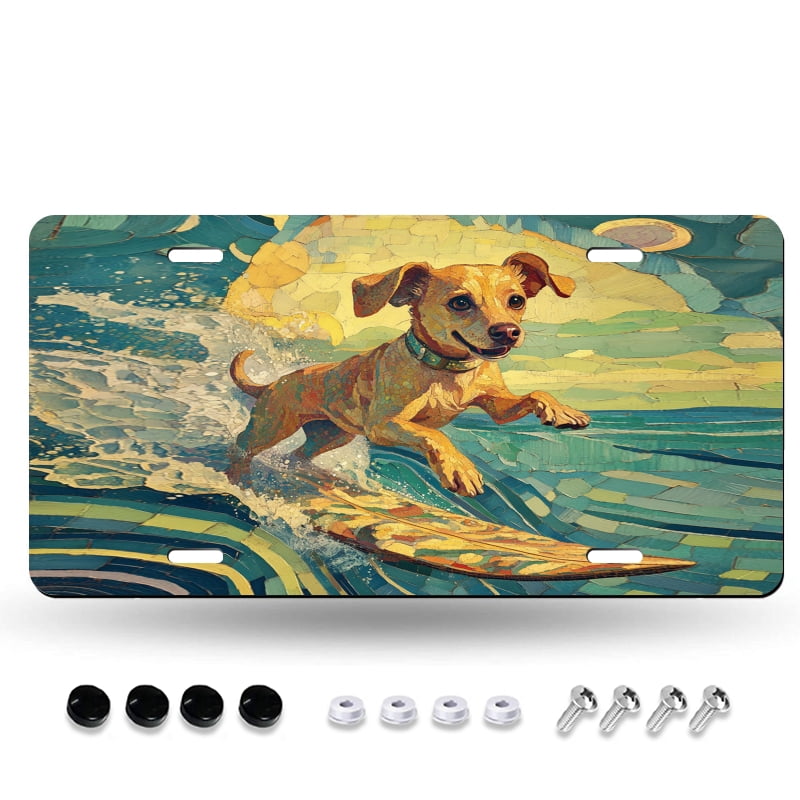 Sorority Gifts 2-Pack License Plate Frames - Aluminum Car Tag Holders With Tartan Plaid & Paw Design (Includes Screws)