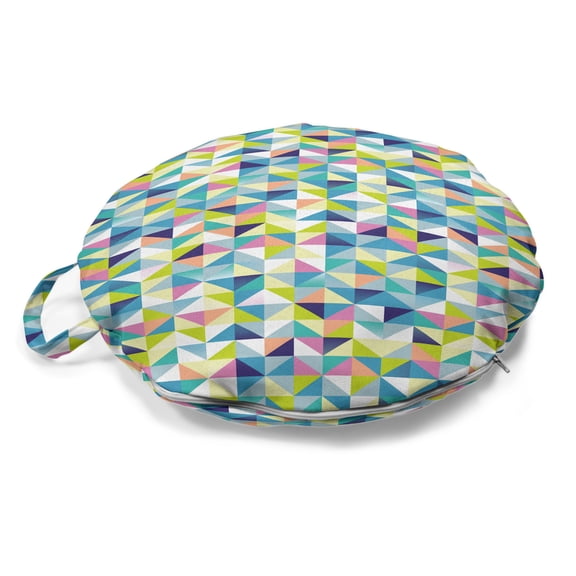 Mosaic Round Floor Cushion with Handle, Geometric Zigzags Triangular Diamonds Shaping Hippie Rectangular Boho Art Deco, Decorative Pillow for Living Room & Dorms, 18" Round, Multicolor, by Ambesonne